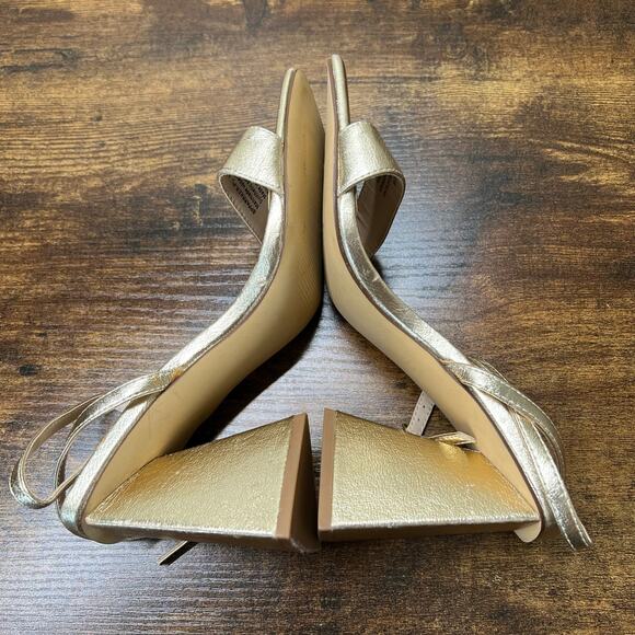 BP Parker Dress Sandals 5.5 Womens Gold Metallic Triangle Heel Ankle Formal New - Picture 5 of 10